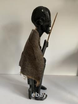 Vintage African Hand Carved Wood Wooden Man Walking Stick Figure Ornament Tribal