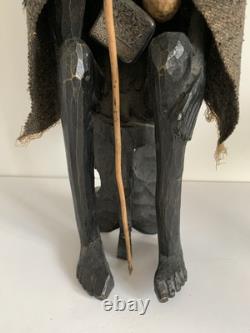 Vintage African Hand Carved Wood Wooden Man Walking Stick Figure Ornament Tribal
