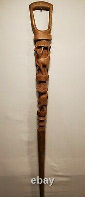 Vintage African Inspired Hand Carved Wood Elephant Gazel Cane Walking Stick 38