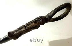 Vintage African, monkey carved walking stick with hoop head 91 cm long