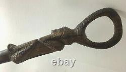 Vintage African, monkey carved walking stick with hoop head 91 cm long
