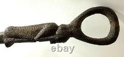 Vintage African, monkey carved walking stick with hoop head 91 cm long