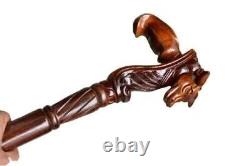 Vintage Angry Bull Walking Stick Cane Carved handmade wood crafted handle