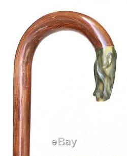 Vintage Antique 1800 Carved Horn Horse Head Crook Handle Walking Stick Cane Old