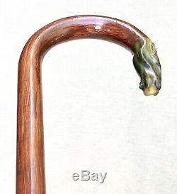 Vintage Antique 1800 Carved Horn Horse Head Crook Handle Walking Stick Cane Old