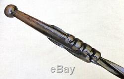 Vintage Antique 1800 Folk Art Fist Carved Wood Swagger Knob Walking Stick Cane