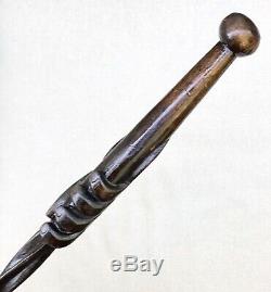 Vintage Antique 1800 Folk Art Fist Carved Wood Swagger Knob Walking Stick Cane