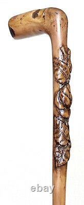 Vintage Antique 1800Art Deco Natural Carved Wood L-Shape Walking Stick Cane Old