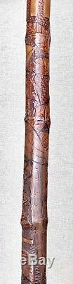 Vintage Antique 1930 Chinese Japanese Asian Carved Wood Walking Stick Cane Old