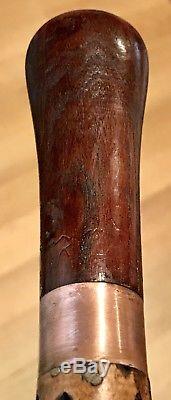 Vintage Antique 19C Carved Wood Snake Type Knob Swagger Walking Stick Cane Old