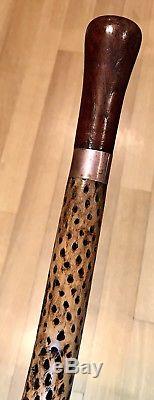 Vintage Antique 19C Carved Wood Snake Type Knob Swagger Walking Stick Cane Old