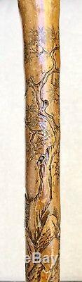 Vintage Antique 19C Chinese Japanese Asian Carved Wood Walking Stick Cane Old