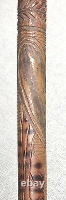 Vintage Antique 19C Mexican Coat Of Arms Carved Wood Swagger Walking Stick Cane