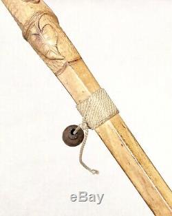 Vintage Antique Asian Bamboo Carved Wood Knob Swagger Walking Stick Cane Old