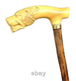 Vintage Antique Carved Bakelite Lion Tiger Fancy Knobby Walking Stick Cane Old