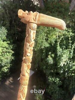 Vintage Antique Carved Elephant Sandalwood Detachable Walking Stick Cane