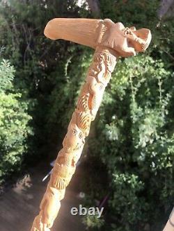 Vintage Antique Carved Elephant Sandalwood Detachable Walking Stick Cane