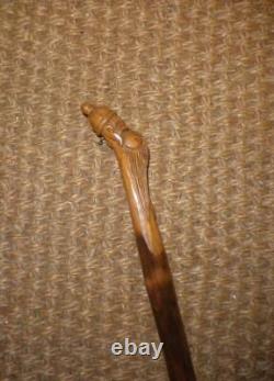 Vintage/Antique Carved Head/Face Top Rustic Theme Walking Stick 102cm
