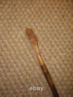 Vintage/Antique Carved Head/Face Top Rustic Theme Walking Stick 102cm