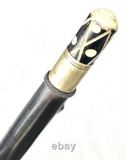 Vintage Antique Carved Horn Top Horn Bottom Swagger Knob Walking Stick Cane Old