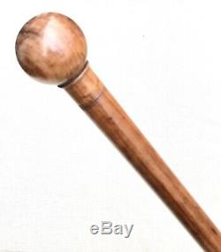 Vintage Antique Carved Nut Wood Ball Top Knob Swagger Walking Stick Cane Old