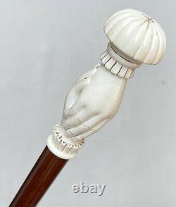 Vintage Antique Carved Resin Shaking Hands Fancy Knob Walking Stick Cane Old