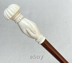 Vintage Antique Carved Resin Shaking Hands Fancy Knob Walking Stick Cane Old