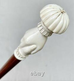 Vintage Antique Carved Resin Shaking Hands Fancy Knob Walking Stick Cane Old