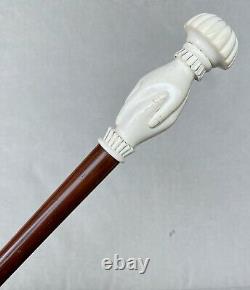 Vintage Antique Carved Resin Shaking Hands Fancy Knob Walking Stick Cane Old