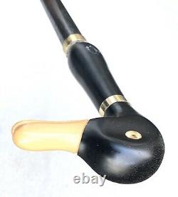 Vintage Antique Carved Wood Duck Head Top Swagger Knob Walking Stick Cane