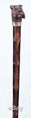 Vintage Antique Carved Wood Terrier Dog Bamboo Swagger Knob Walking Stick Cane