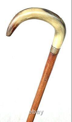 Vintage Antique Child Carved Horn Hardwood Shaft Fancy Walking Stick Cane 23L