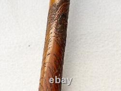 Vintage / Antique Chinese Carved Oriental Walking Cane Stick Bamboo Decorated