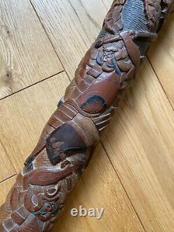 Vintage Antique Chinese Japanese Asian Carved Wood Walking Stick Cane Old