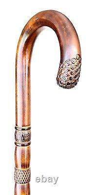 Vintage Antique Classic Crook Handle Carved Hardwood Shaft Walking Stick Cane