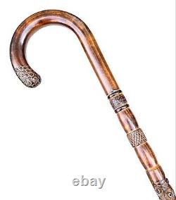 Vintage Antique Classic Crook Handle Carved Hardwood Shaft Walking Stick Cane