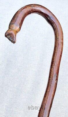 Vintage Antique Early 1800 Primitive Folk Art Carved Wood Walking Stick Cane