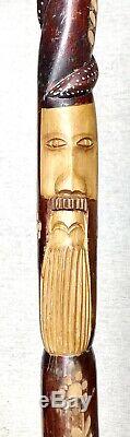 Vintage Antique Estate Folk Art Carved Natural Wood Bahamas Walking Stick Cane