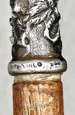 Vintage Antique Fist Carved Horn Sterling Silver Swagger Walking Stick Cane Old