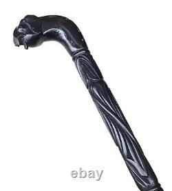 Vintage Antique Folk Art Carved Ebony Wood Elephant Heavy Walking Stick Cane