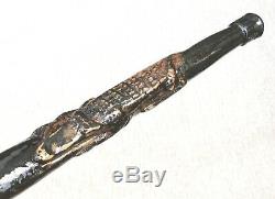 Vintage Antique Folk Art Carved Wood 6 Crocodile Swagger Knob Walking Stick Cane