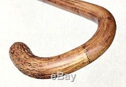Vintage Antique Folk Art Carved Wood Crook Handle Walking Stick Cane