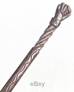 Vintage Antique Folk Art Carved Wood Fist Fat Swagger Knob Walking Stick Cane