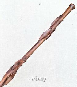 Vintage Antique Folk Art Carved Wood Reptiles Swagger Knob Walking Stick Cane