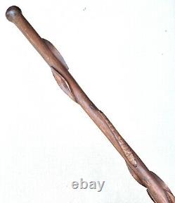 Vintage Antique Folk Art Carved Wood Reptiles Swagger Knob Walking Stick Cane