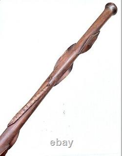 Vintage Antique Folk Art Carved Wood Reptiles Swagger Knob Walking Stick Cane