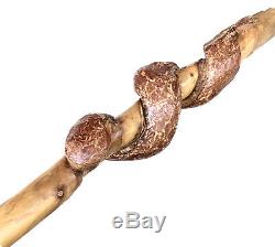 Vintage Antique Folk Art Carved Wood Snake Swagger Fat Knob Walking Stick Cane