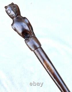 Vintage Antique Folk Art Carved Wood Tribal Ebony Knob SwaggerWalking Stick Cane