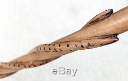 Vintage Antique Folk Art Carved Wood Two Snakes Knob Swagger Walking Stick Cane