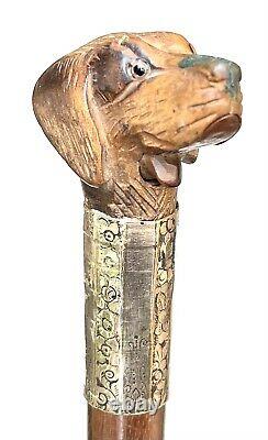 Vintage Antique Gadget Gloves Holder Carved Wood Dog Swagger Walking Stick Cane